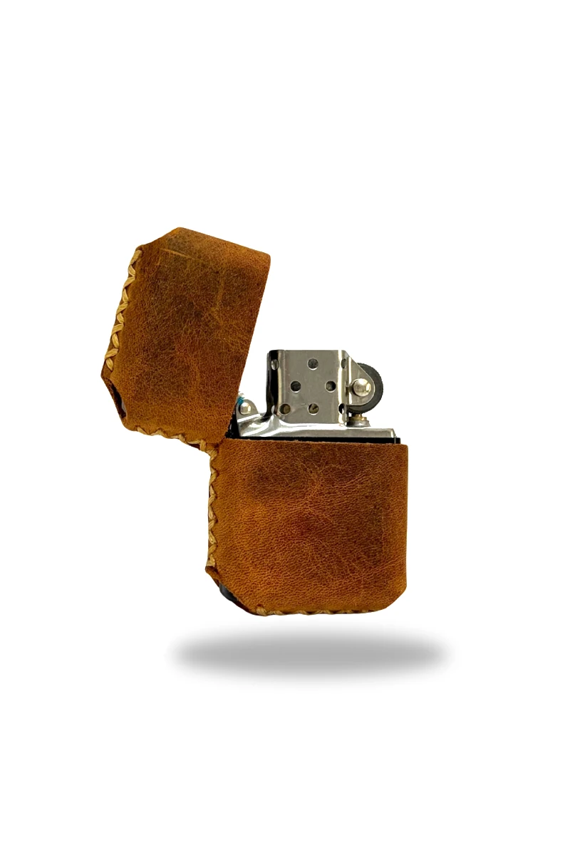 Hakiki Deri Kılıflı Zippo Çakmak - Taba