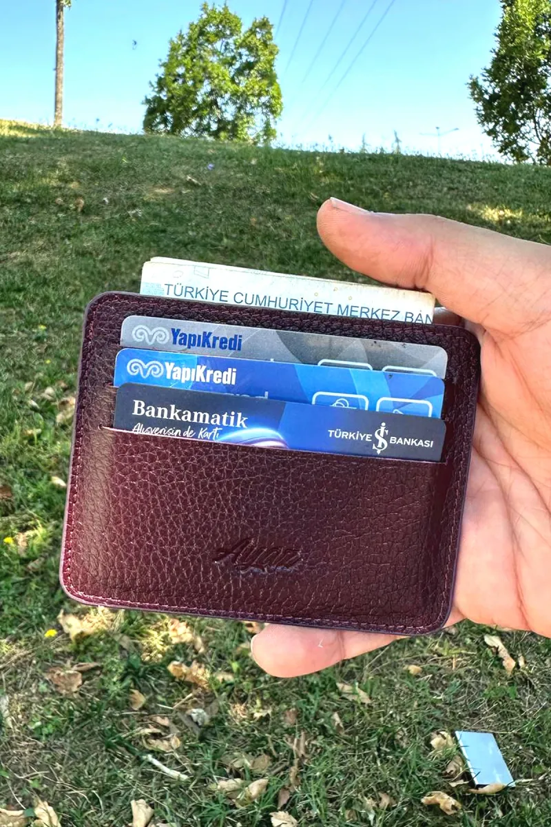 Hakiki Deri Çift taraflı Oval Kartlık - Mor